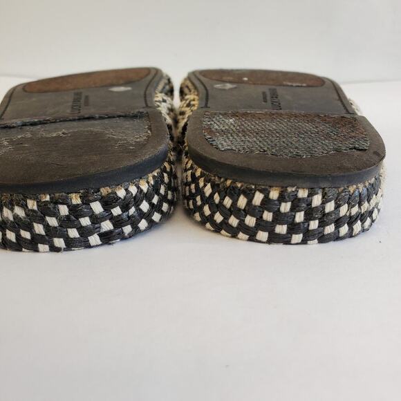 Lucky Brand Sandals Size 10 Fynna Woven Slide Leather Black White Boho - Picture 12 of 13